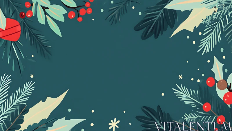 Flat vector holiday foliage border with central copy space.