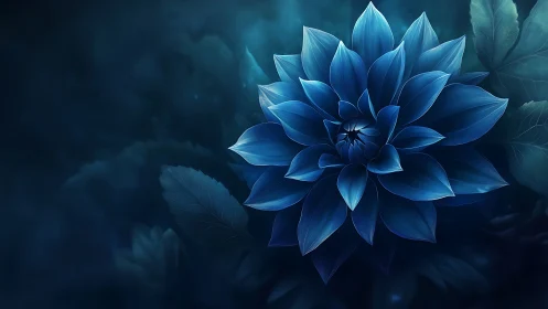 Ethereal Blue Dahlia Blooming in Midnight Tones.