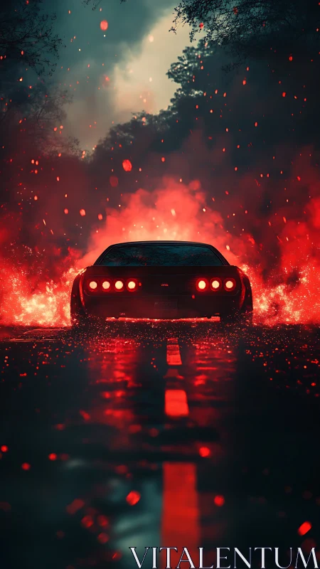 Midnight muscle car ignites a molten trail through embers
