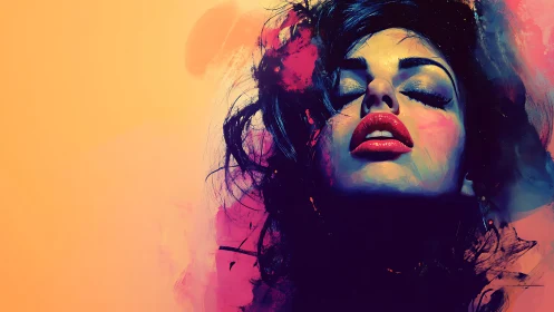 Digital portrait with vivid colors and closed eyes focus.