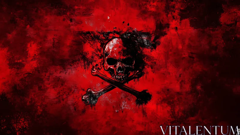 Grunge skull and crossbones on distressed red textured field