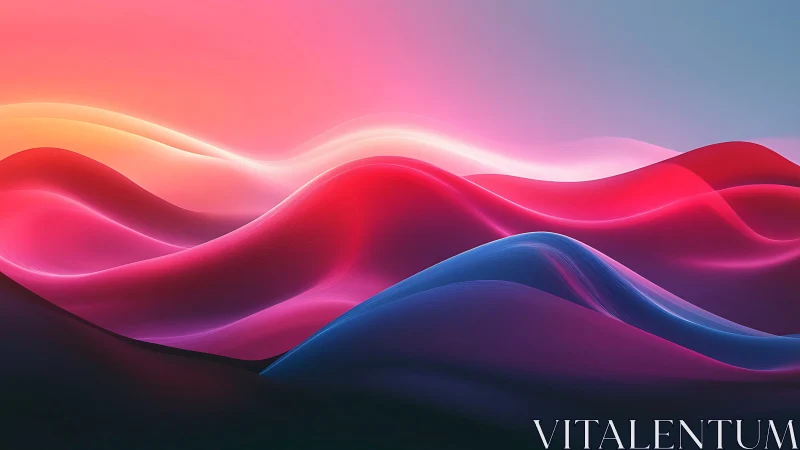 Luminous neon waveforms curve across abstract digital landscape