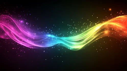 Multicolor light wave ribbon on dark background gradient.
