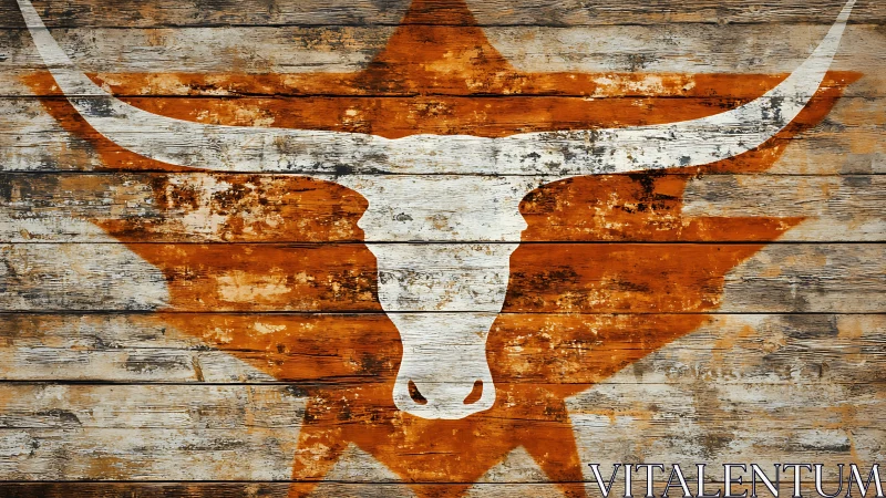 Weathered longhorn emblem blazing over rustic barn planks.