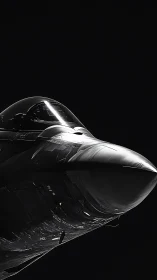 High-contrast monochrome study of a modern fighter jet nose