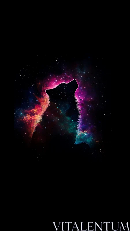 Silhouetted wolf profile with multicolored nebula interior.