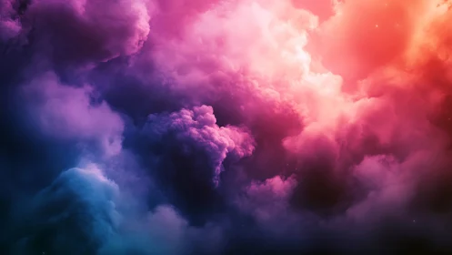 Nebula clouds glow in vibrant pink, purple, and blue light.