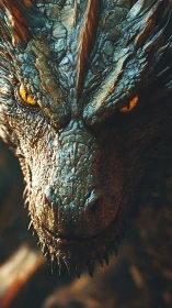 Dragon portrait in cinematic close-up with molten amber eyes.