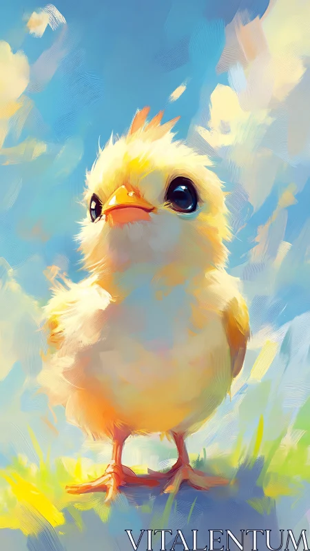 Luminous Chick Portrait with Expressive Eyes Against Atmospheric Sky.