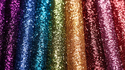 Glitter rivers race in parallel bands of prismatic color