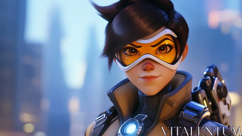 Stylized cyber-hero portrait rendered in high-detail 3D lighting