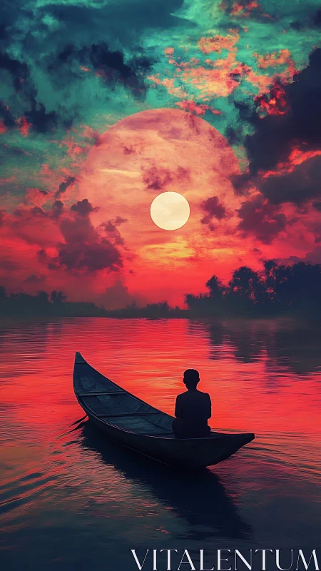 Lonely river dreamer rows beneath twin burning moons tonight