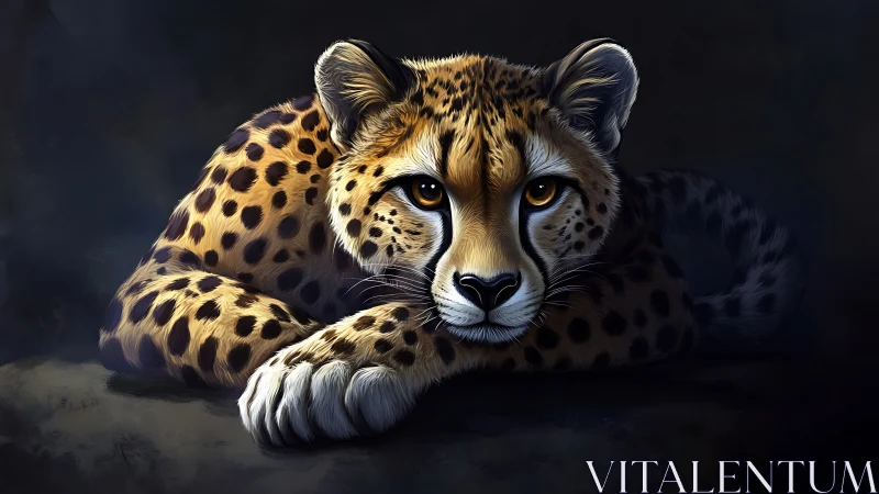 Golden-Eyed Predator: Digital Cheetah Portrait in Repose.