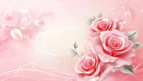 Blush Pink Roses with Ornamental Flourishes on Gradient Background.