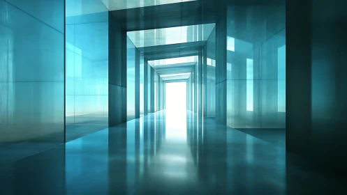 Minimalist Glass Corridor With Vanishing Point Perspective.