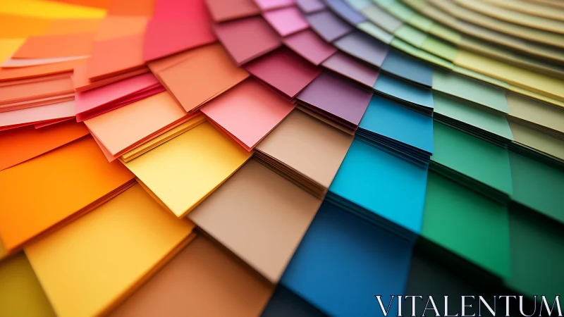 Color swatch cascades spiral outward in precise paper waves