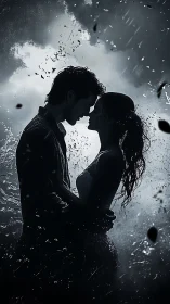 Silhouetted Couple in Water Splash Moment.