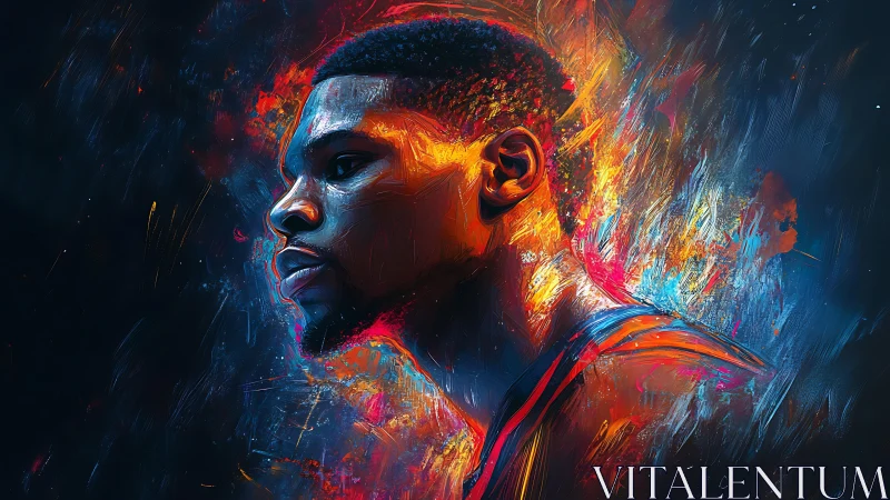 Digital profile portrait of male athlete in vivid colors.