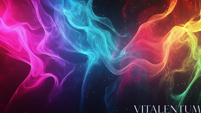 Colorful nebula ribbons flow through deep cosmic void