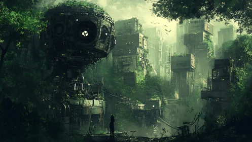 Overgrown megastructure with spherical reactor in flooded ruin