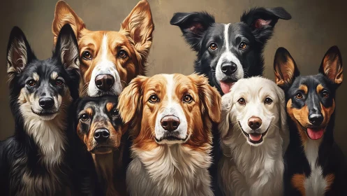 Canine portrait lineup displays diverse breeds with hyper-detailed fur rendering