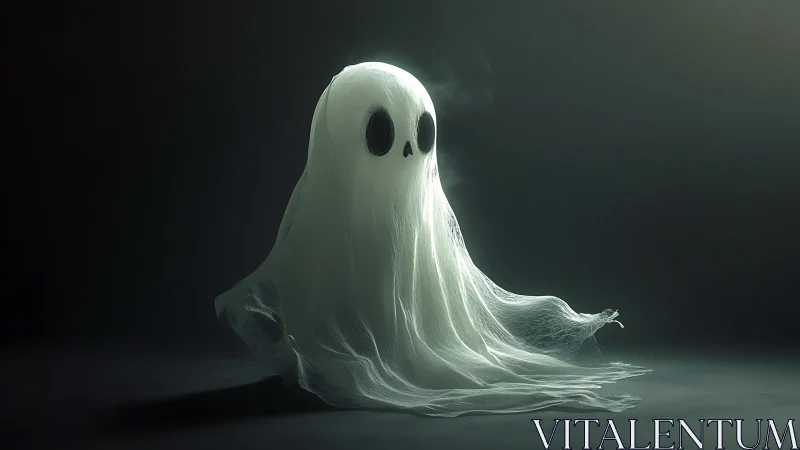 Translucent ghost figure on dark gradient background.