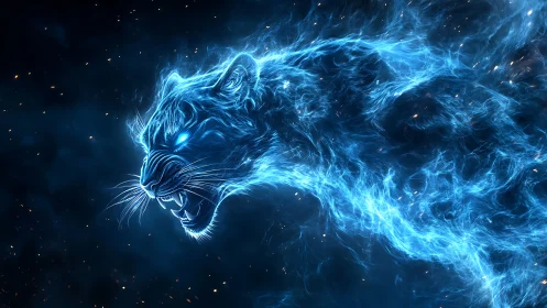Luminous Fury: Electric Panther Roars Through Cosmic Void.
