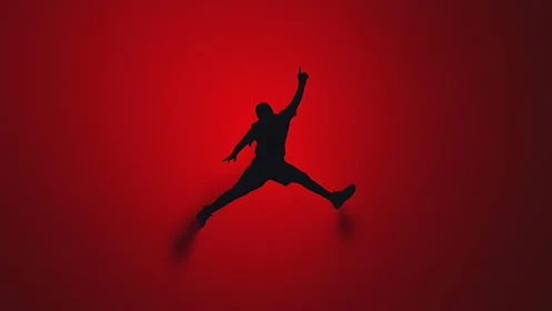 Silhouetted athlete midair against red gradient minimalist field