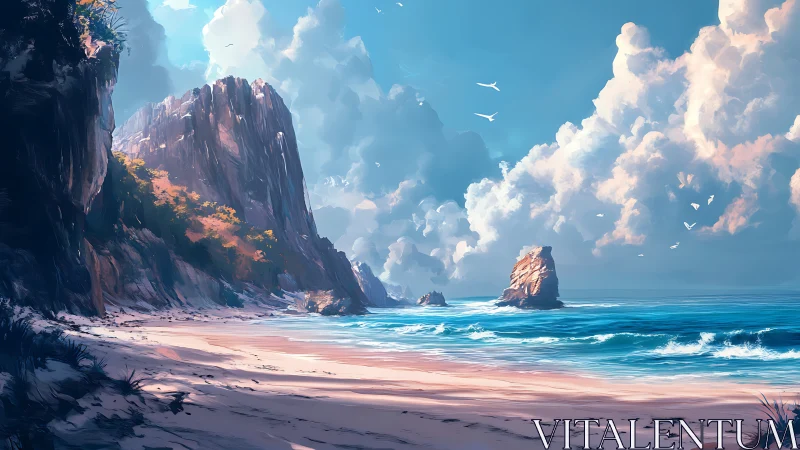 Coastal cliff formation with oceanic landscape and atmospheric conditions.