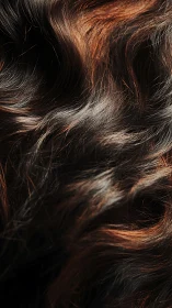 Sunlit waves of dark hair glowing in gentle motion.