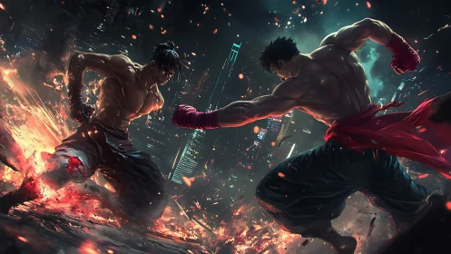 Cyberpunk Duel: Neon-Lit Urban Combat with Explosive Energy.