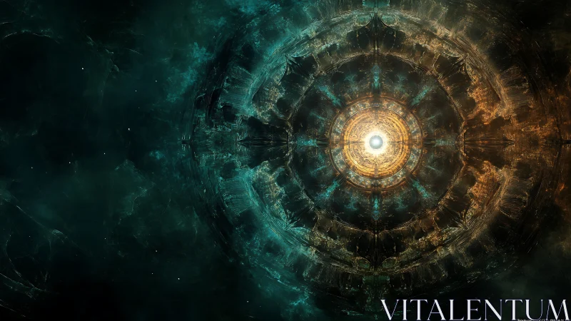 Celestial energy core radiates through a cosmic mandala.