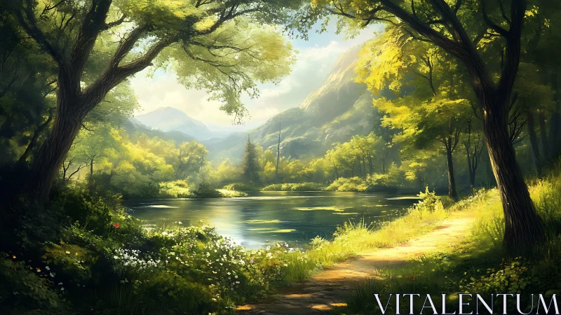 Mountain Valley River Through Forest Canopy