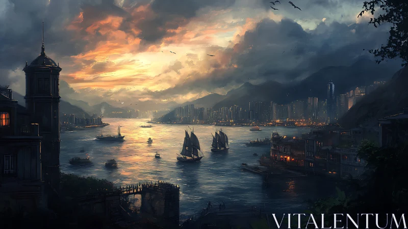 Cinematic harbor skyline uniting classic junks and modern towers