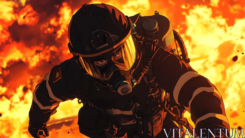 Brave Firefighter Battling Intense Flames with Courage