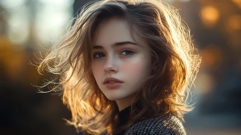 Soft light portrait of young woman in golden hour glow.