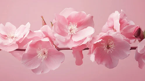 Petal choir of pink blossoms drifting on pastel hush.