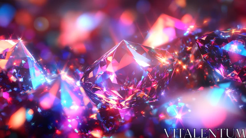 Vibrant close-up of sparkling diamonds with colorful bokeh lights.
