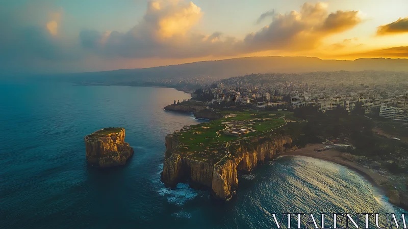 Alanya Cliffs at Golden Hour: Coastal Promontory with Fortified Mediterranean Urban Development