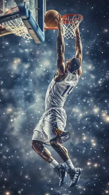 Sky-high basketball dunk captures pure soaring energy