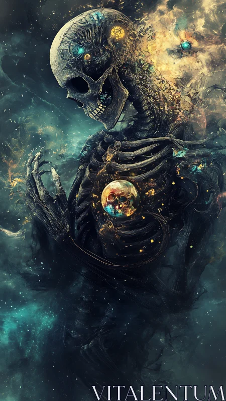 Cosmic skeleton dissolves into swirling nebula light