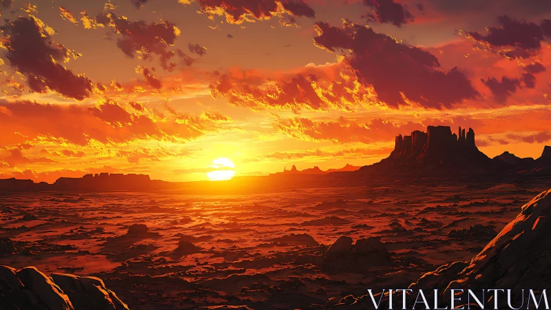 Desert mesa sunset over glowing red rock horizon.