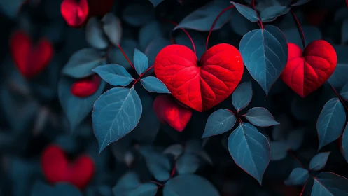 Red Heart Leaves Dancing in Twilight.