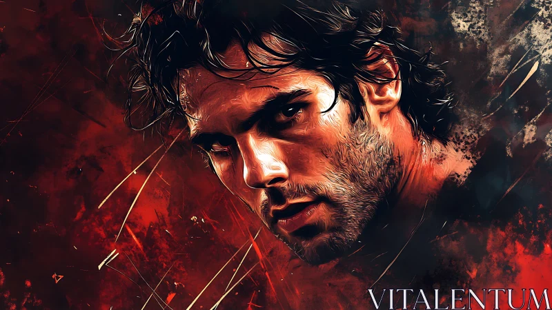 Storm lit portrait of a brooding man in molten reds.