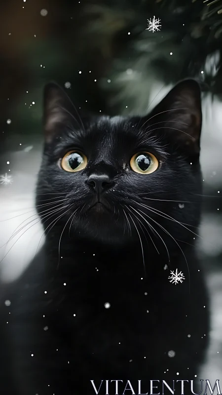 Black Cat's Enchanted Winter Gaze