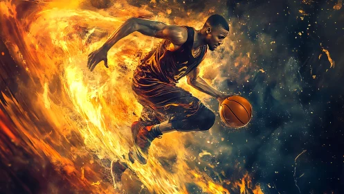 Kinetic basketball dunker traversing turbulent plasma vortex.