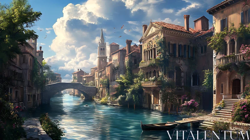 Sunlit canal serenade beneath storybook Venetian skies.