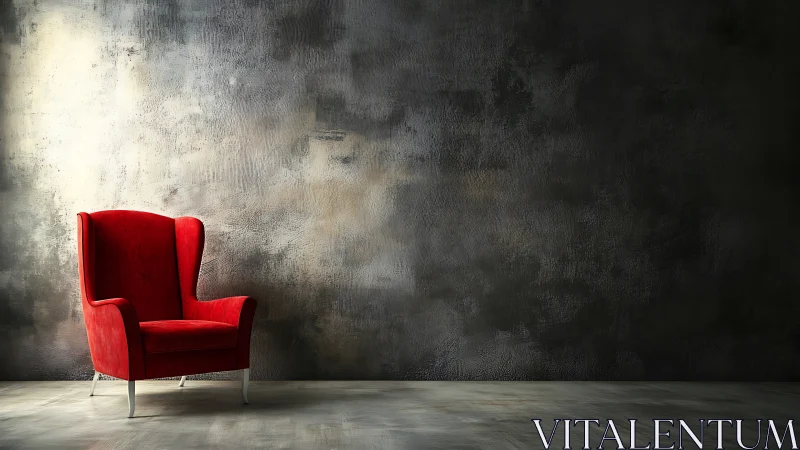 Cozy red armchair glowing softly in a moody modern room.