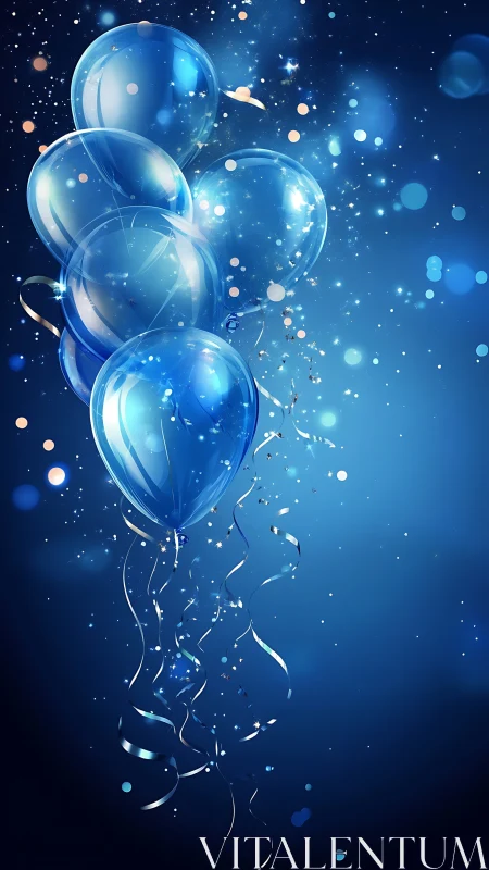 Luminous Blue Balloons Float Through a Starlit Dreamscape.