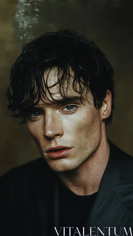Male subject portrait with wet hair and neutral backdrop.